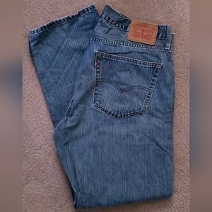 Levi's 559 relaxed straight 36x32 mens blue jeans, with distress marks